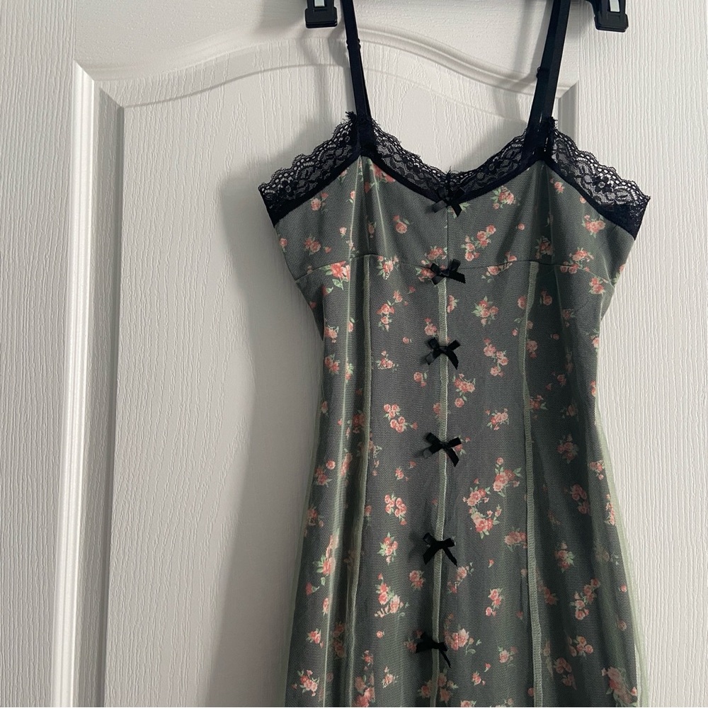 CIDER MESH FLORAL BOW LACE TRIM MIDI DRESS - Picture 13 of 16